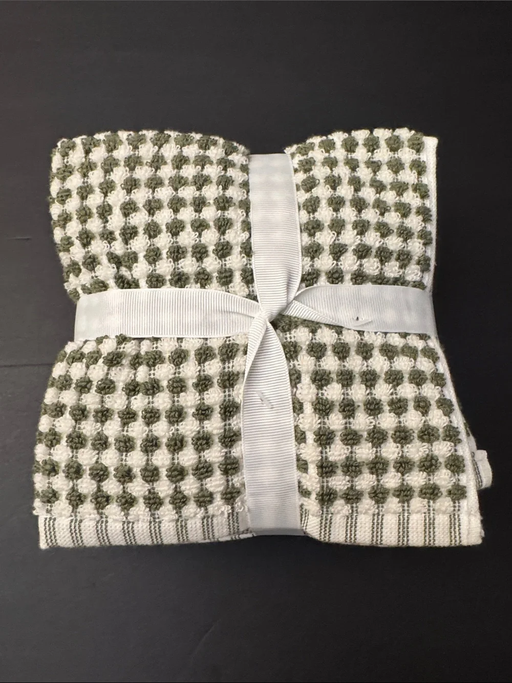6pc TRULY LOU 100% Cotton Textured Bath Towel Set - Oil Green/White